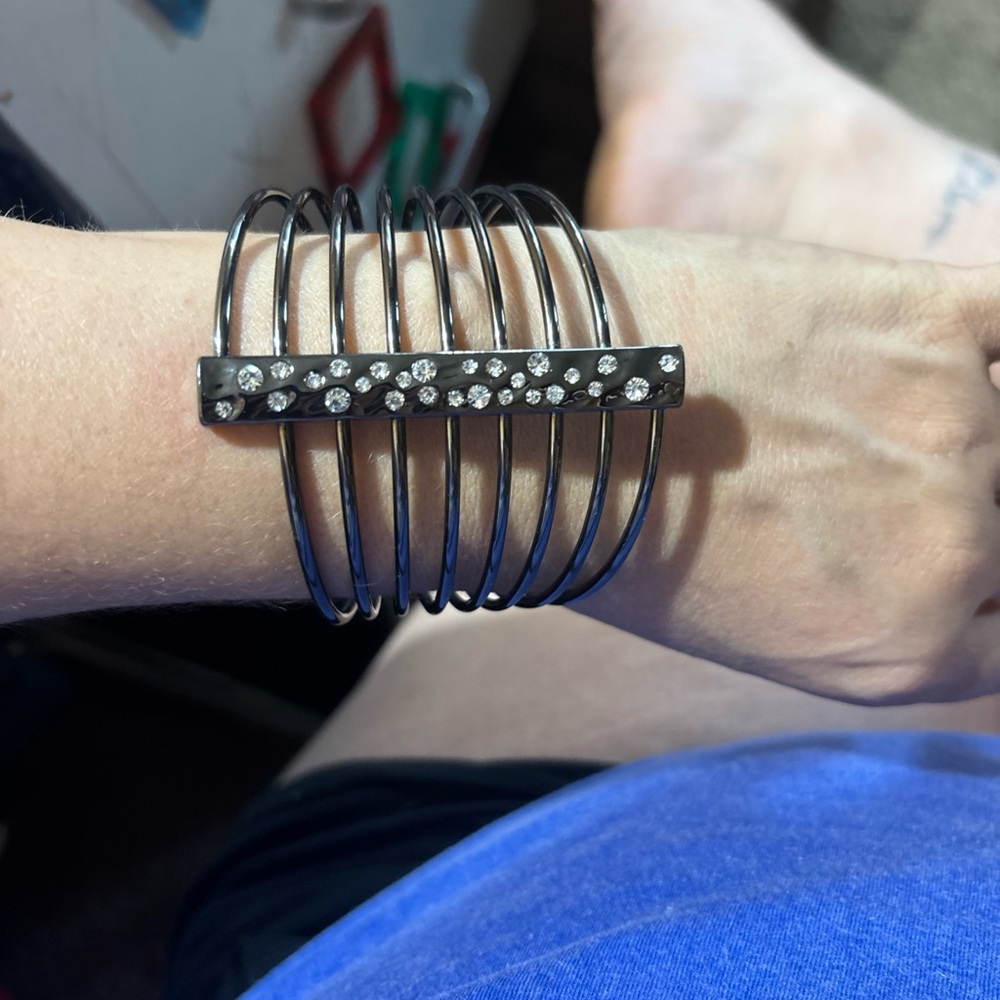 Silver Coil Bracelet with Rhinestones